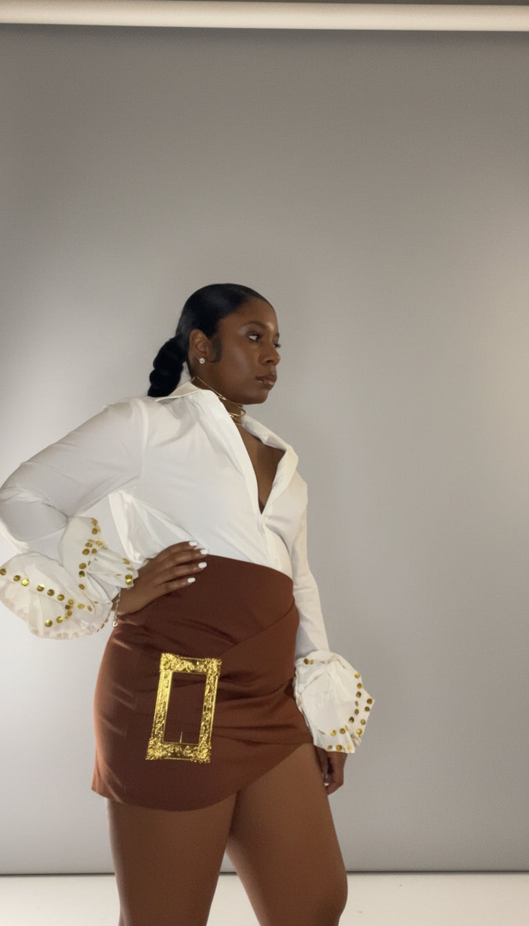 Buckle up mocha mini skirt