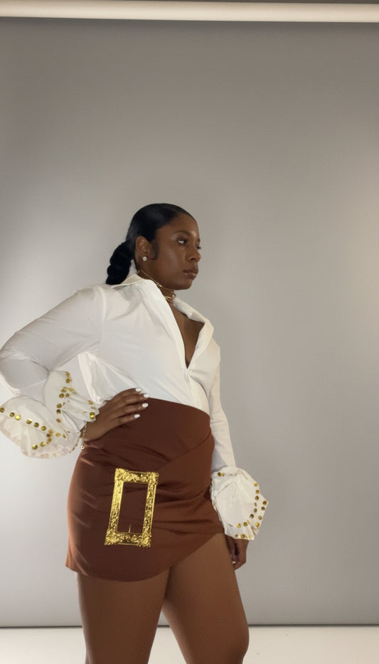 Buckle up mocha mini skirt