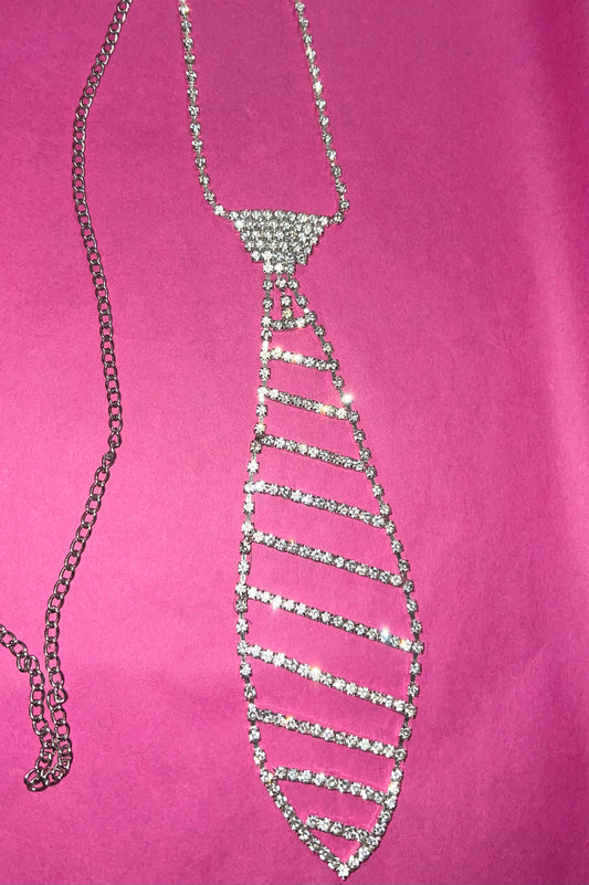 Tie Me Up in Diamonds Rhinestone Tie Necklace.