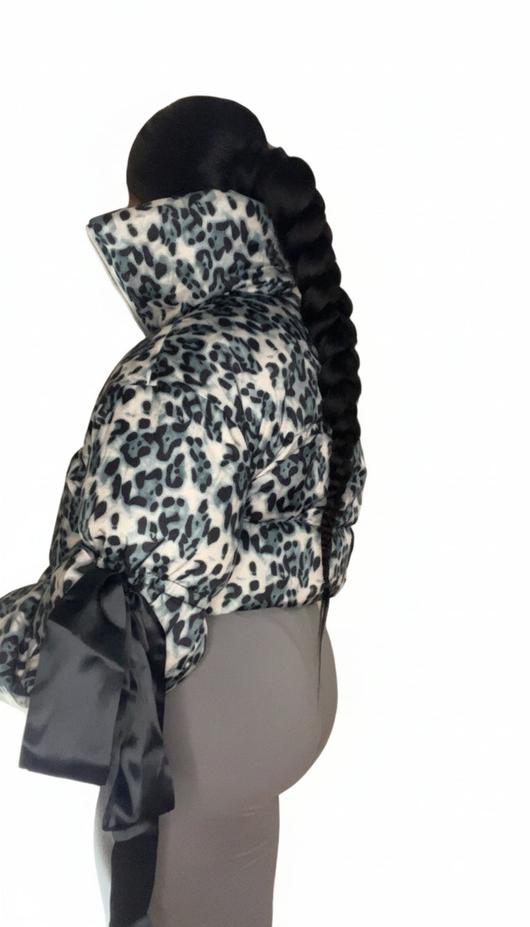 Blue Cheetah Puffer With Bow