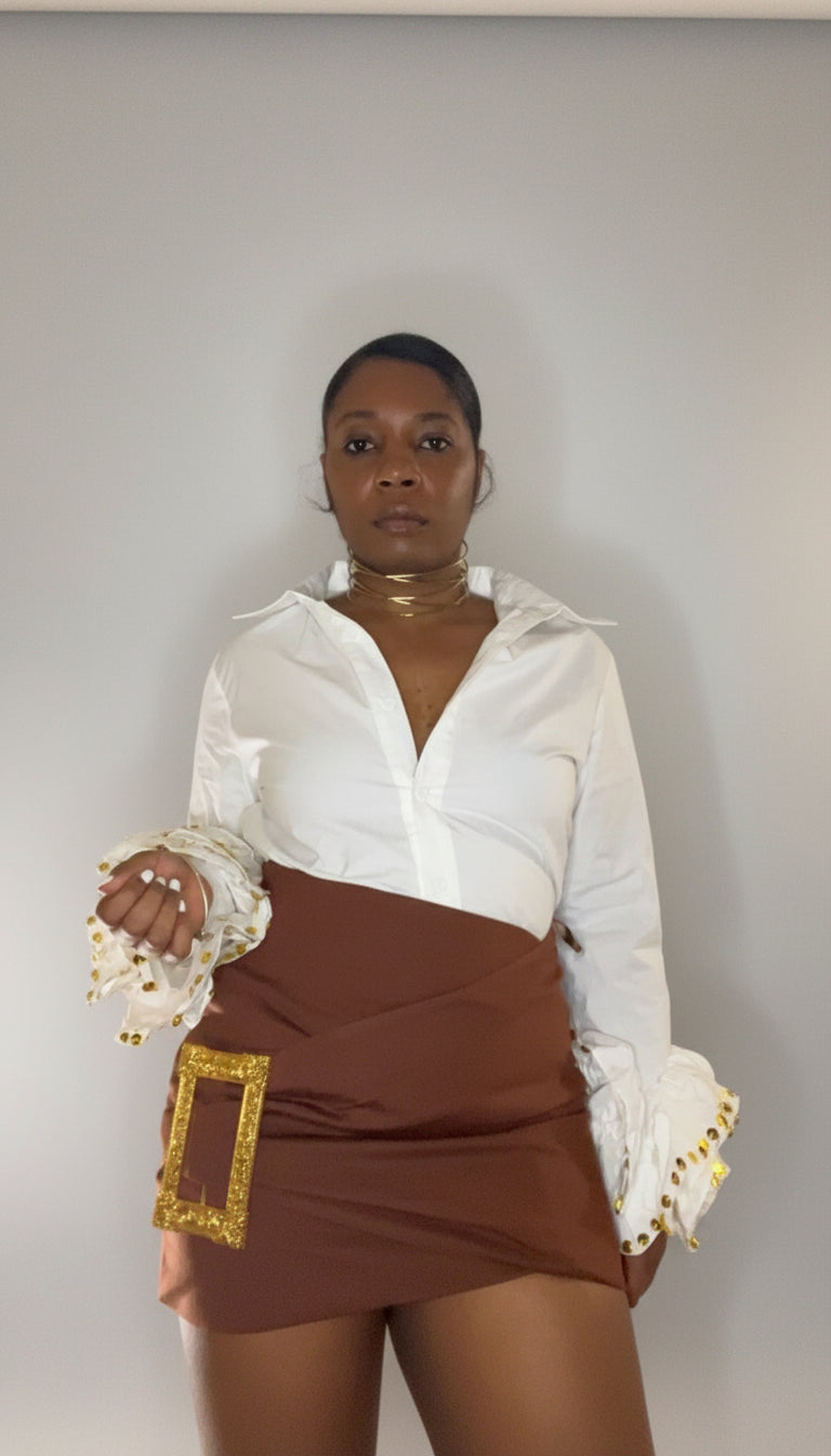 Buckle up mocha mini skirt